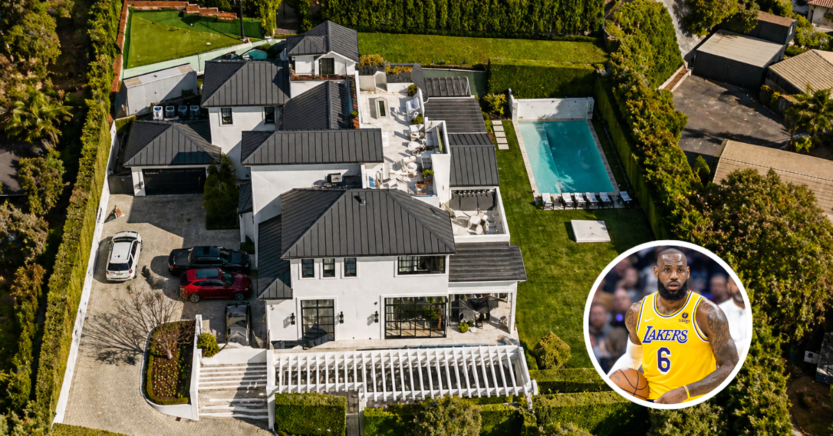 An aerial view of Lebron James's Brentwood home