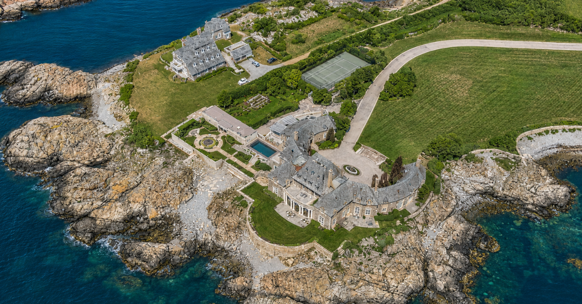 Aerial view of Jay Leno's Newport Castle.