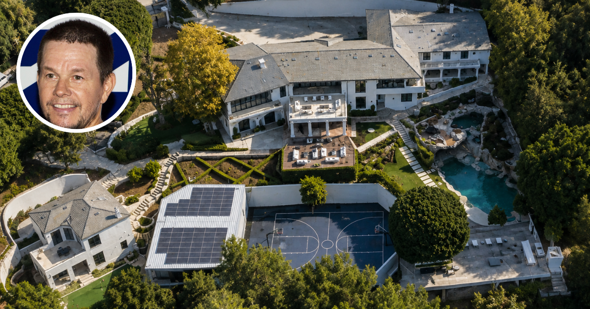 An aerial view of Mark Wahlberg's former Beverly Hills estate used in Entourage