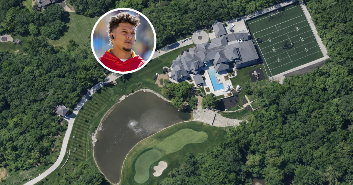 Aerial view of Patrick Mahomes' custom built mansion in Belton, Missouri.