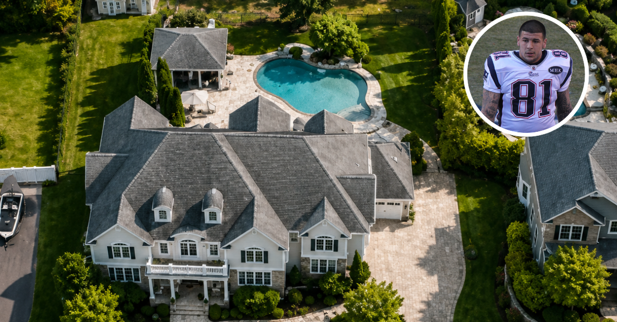 An aerial view of former Patriots TE Aaron Hernandez's home in North Attleboro, MA