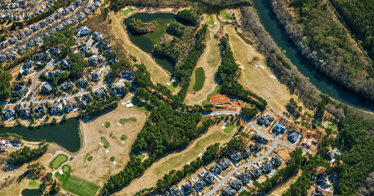 Aerial view of The River Club golf course.