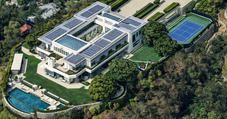 An aerial hillside shot of Anthony Pritzker's Los Angeles estate