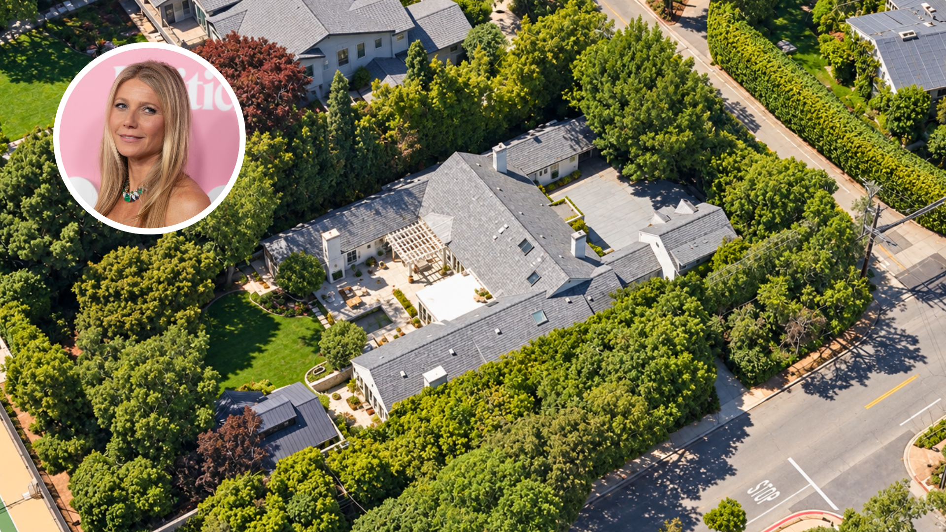 An aerial view of Gwyneth Paltrow's Brentwood home sold for $22 million
