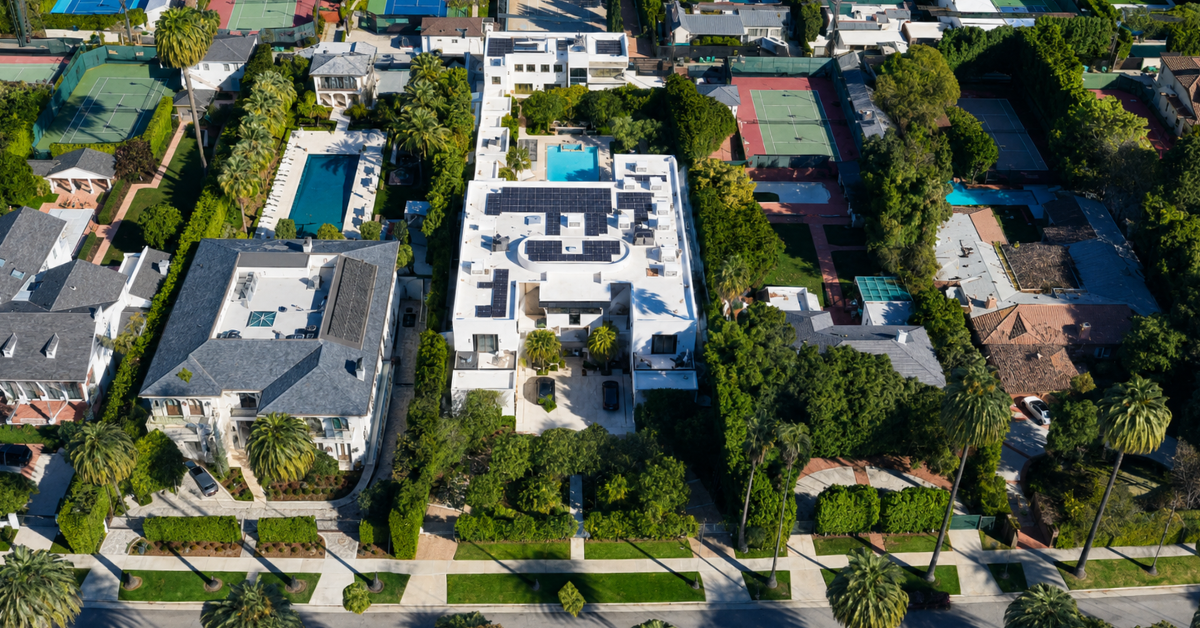 Aerial view of Jackie Collins’ Former Beverly Hills Mansion.