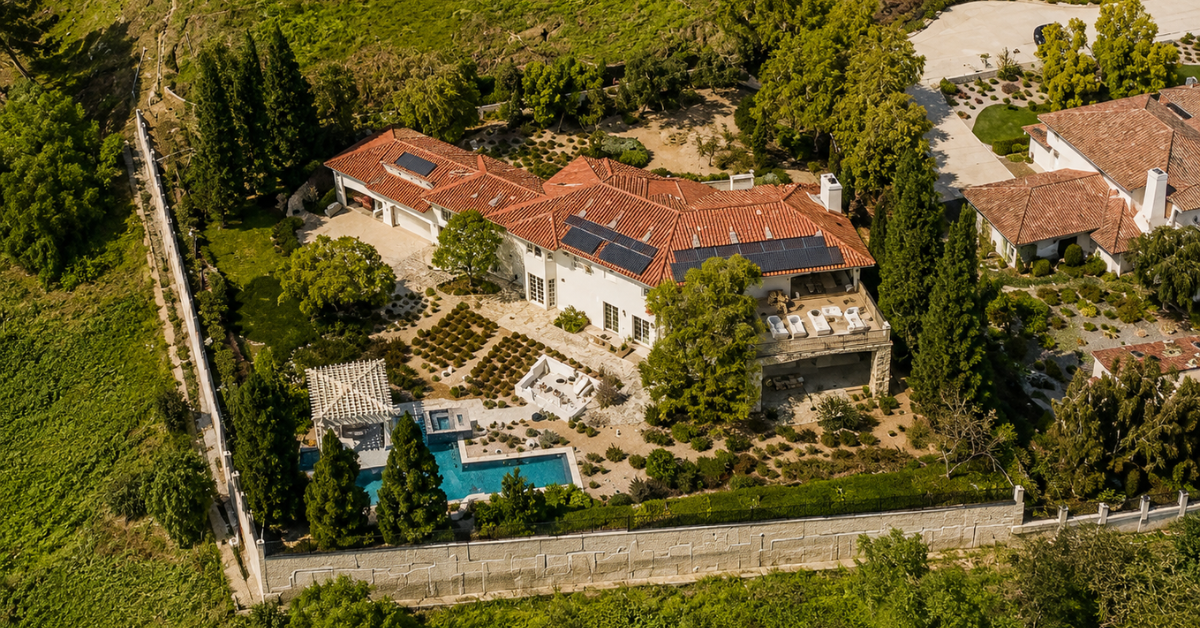An aerial view of Whitney Cummings home in Woodland Hills.