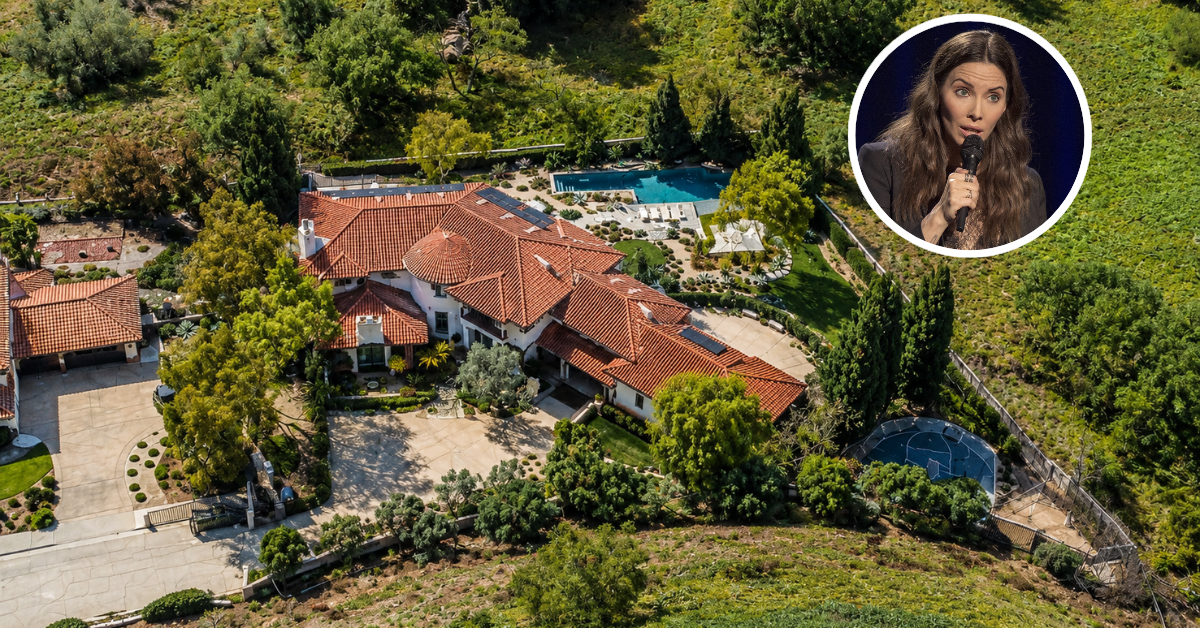 An aerial view of Whitney Cummings home in Woodland Hills.