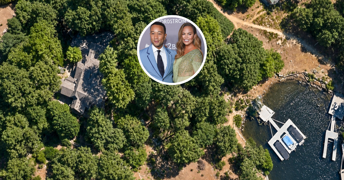 Aerial view of John Legend and Chrissy Teigen's Lake Arrowhead home.