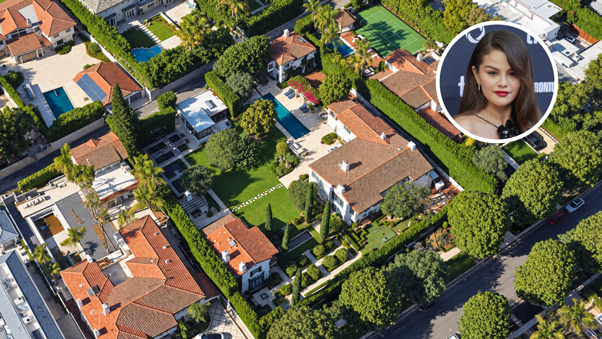 An aerial view of Selena Gomez and Blenny Blanco's home in Beverly Hills.