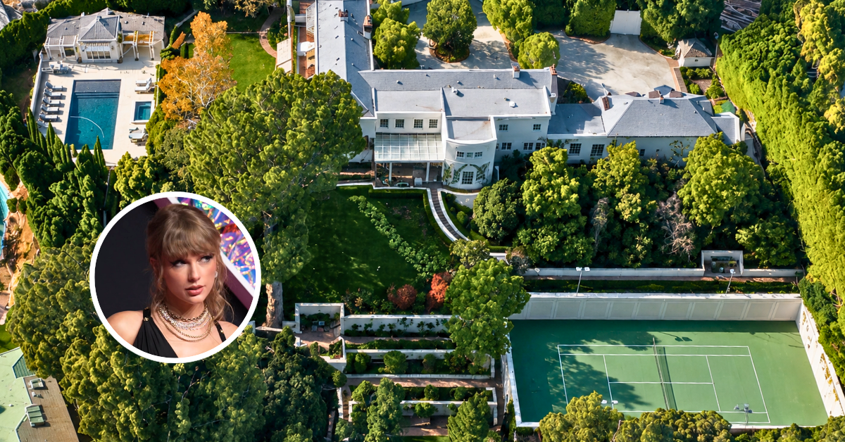 An aerial view of Taylor's Swift mansion in Beverly Hills known as the Goldwyn Estate.