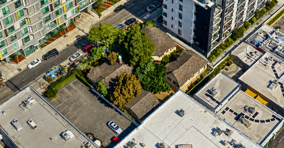 Aerial view of the Hobbit House in Culver City.