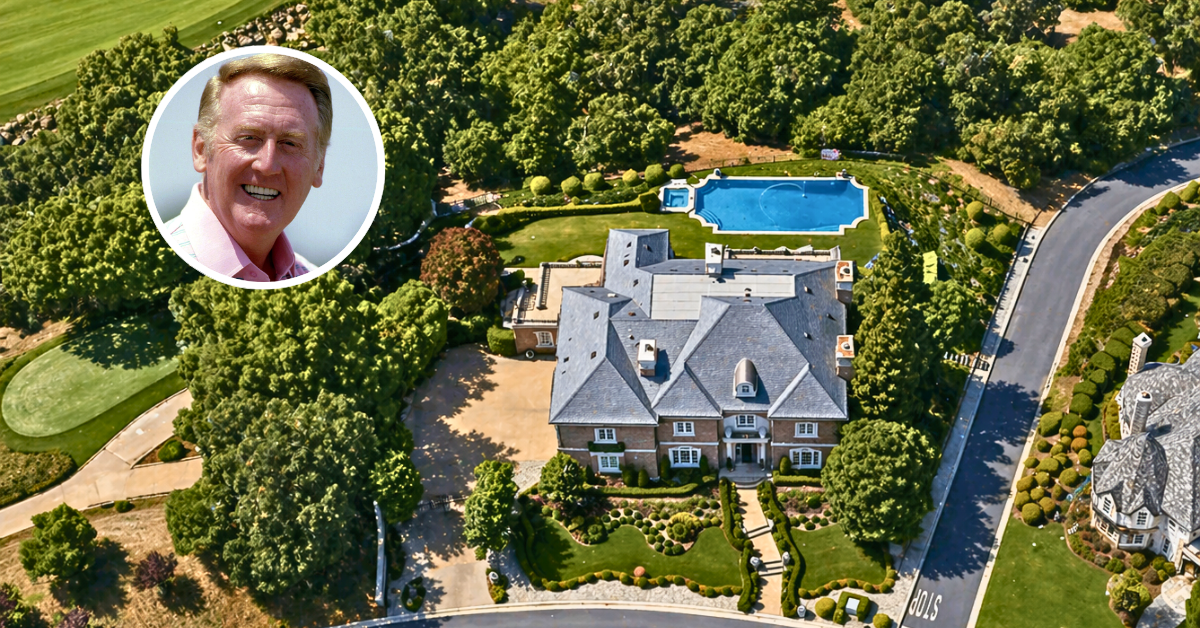 An aerial view of Vin Scully's Thousand Oaks mansion