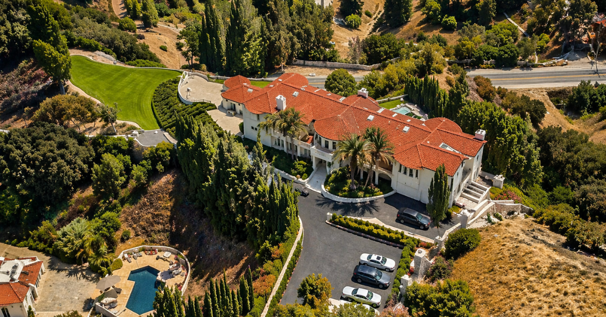 Aerial view of the front of John Stamos' former Calabasas home.