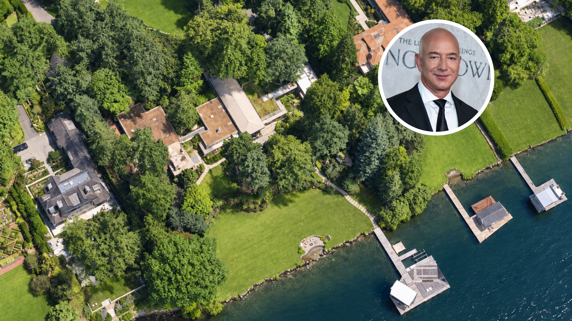 Aerial view of Jeff Bezos's Seattle Mansion which sold for $63 million.
