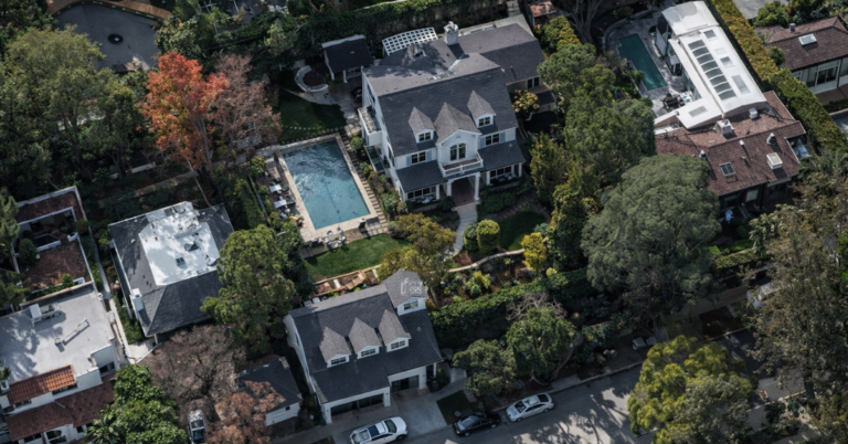 Aerial view of the home Neve Campbell and JJ Field sold in Sherman Oaks.