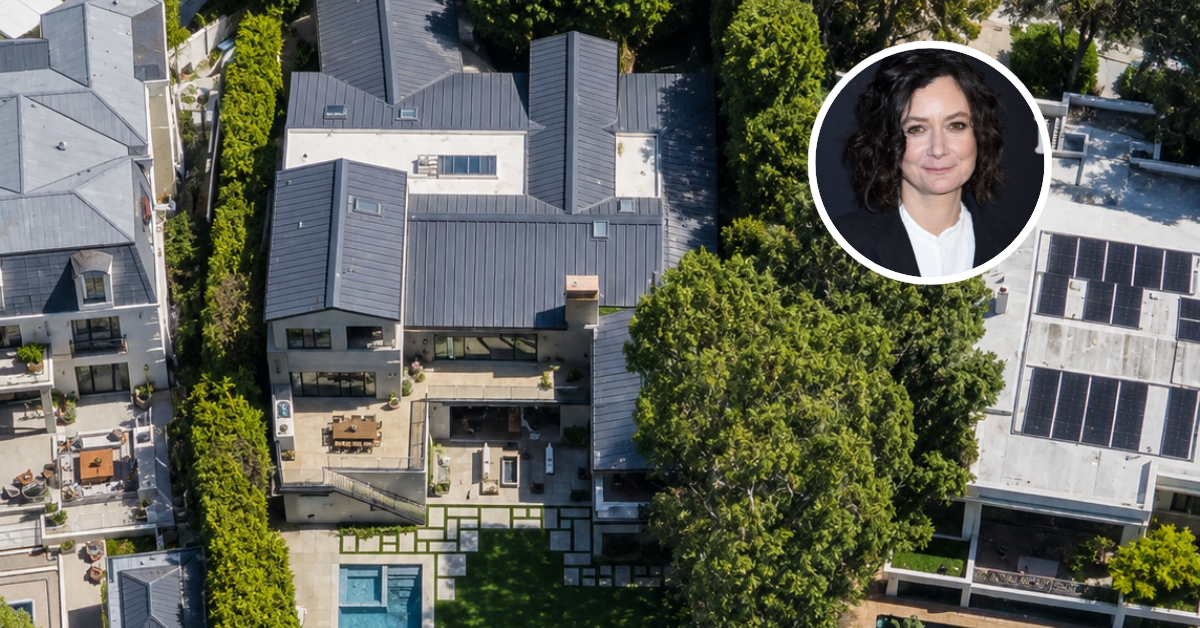 An aerial view of Sara Gilbert's Hancock Park house for sale