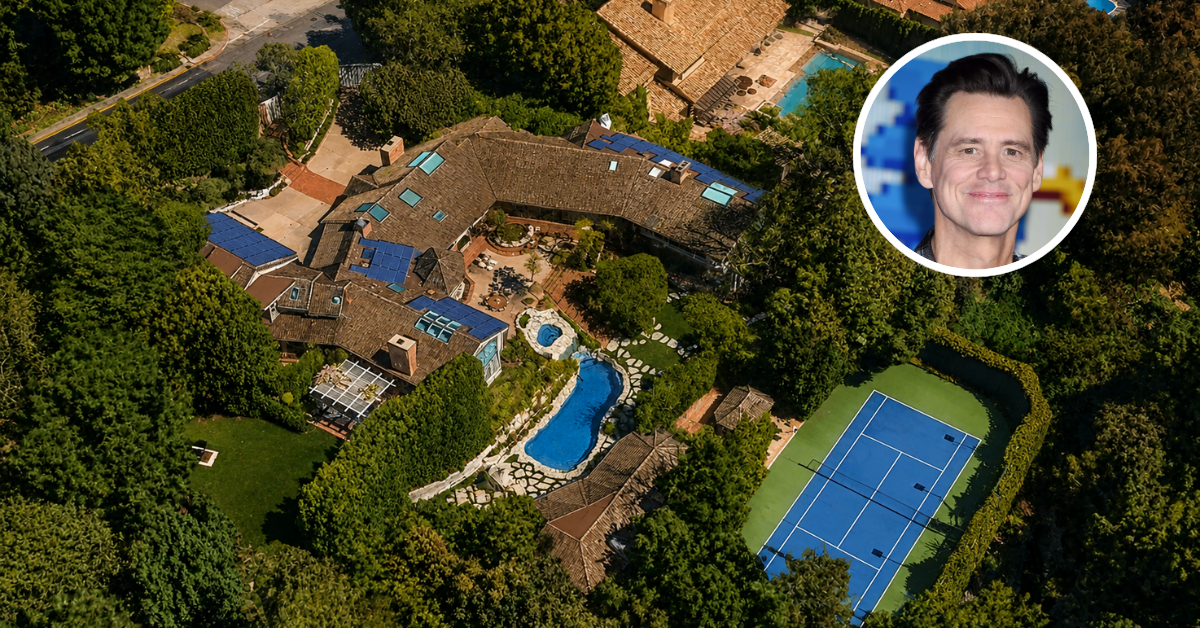 An aerial view of Jim Carrey's Brentwood Estate.