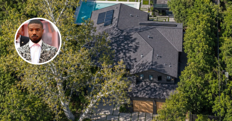 An aerial view of Michael B. Jordan's Encino home for sale.