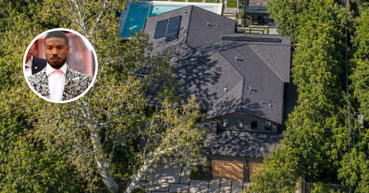 An aerial view of Michael B. Jordan's Encino home for sale.
