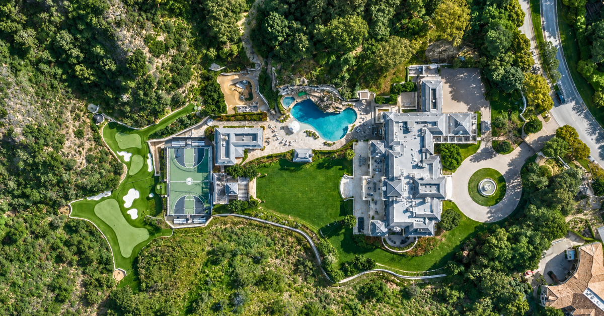 Aerial view of Paris Hilton's Beverly Hills mansion.