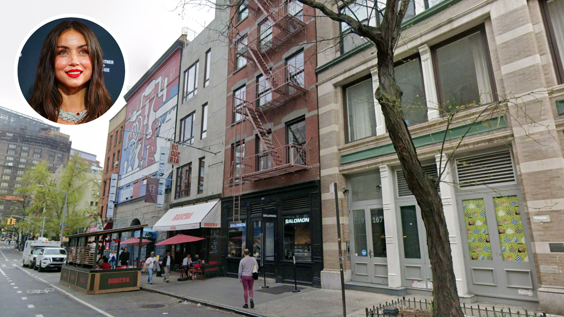 A street view look at the building where Ana de Armas sold her SoHo loft in New York City.