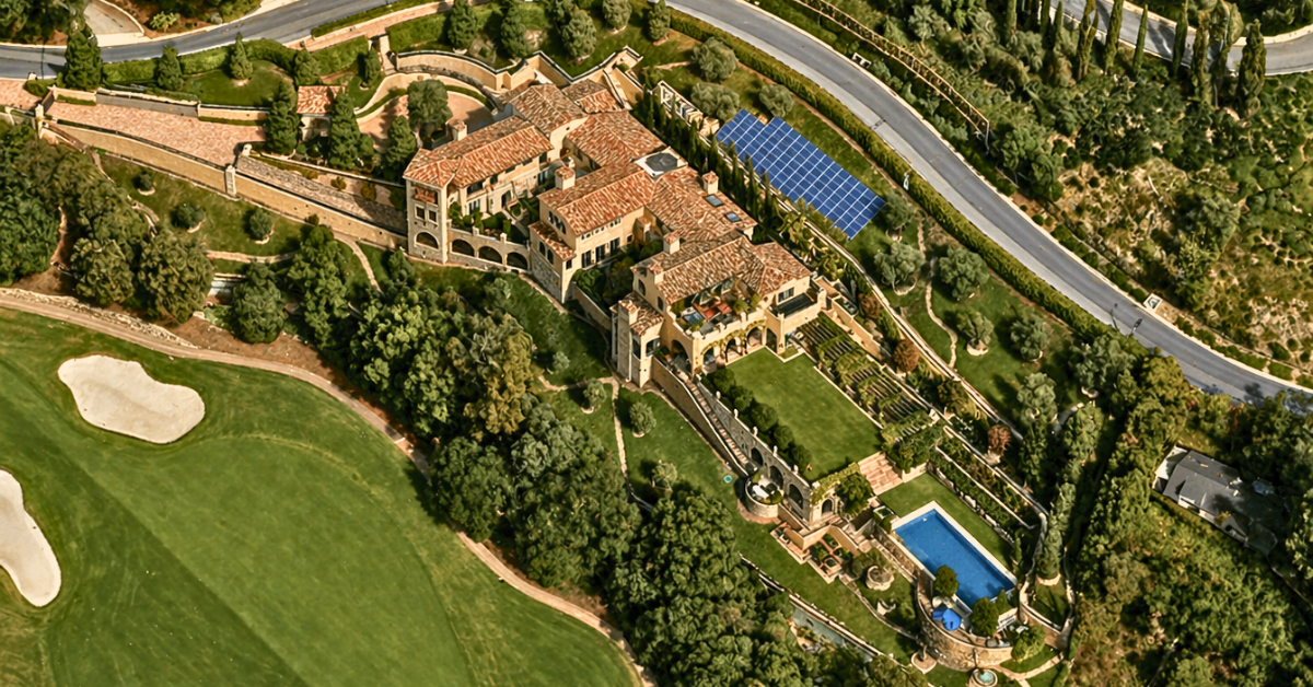An aerial view of Paul Kessler and Diana Derycz-Kessler's LA estate