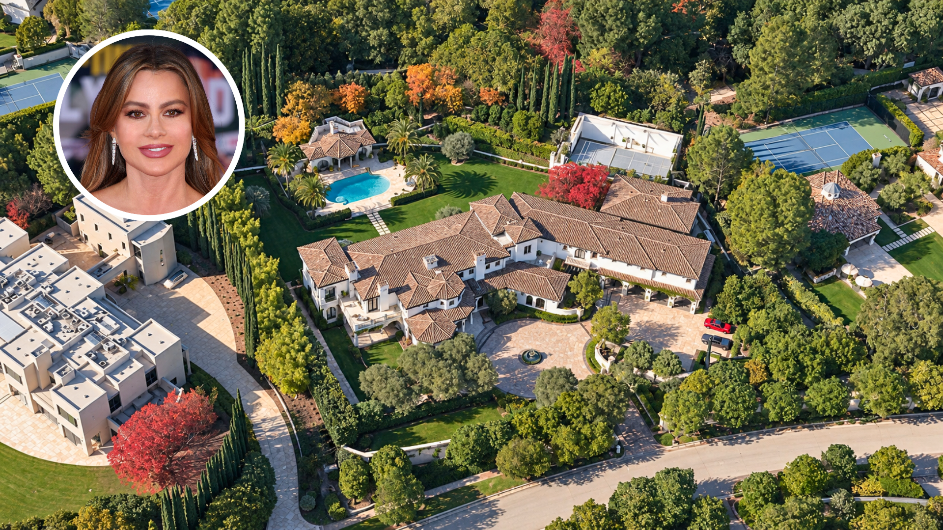 Aerial view of Sofia Vergara's Beverly Hills mansion.