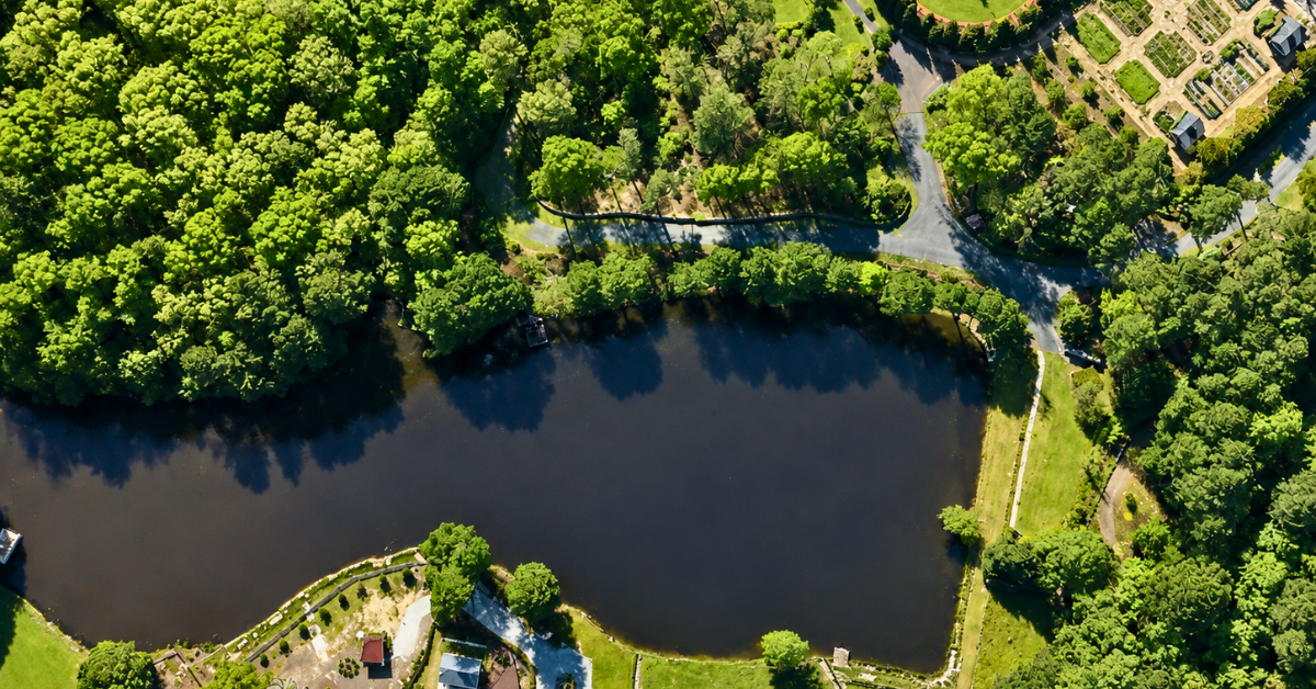 Aerial view of Dwight Howard’s Private pond at his Georgia Mansion.