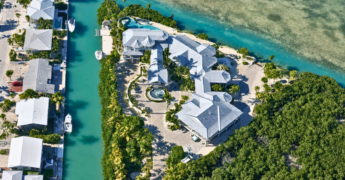 Aerial view of Sydney Sweeney's Florida Keys home.