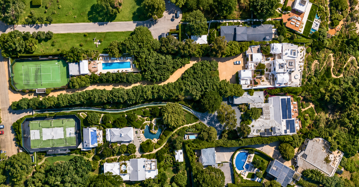 An aerial view of Peter O'Malley's Malibu home.