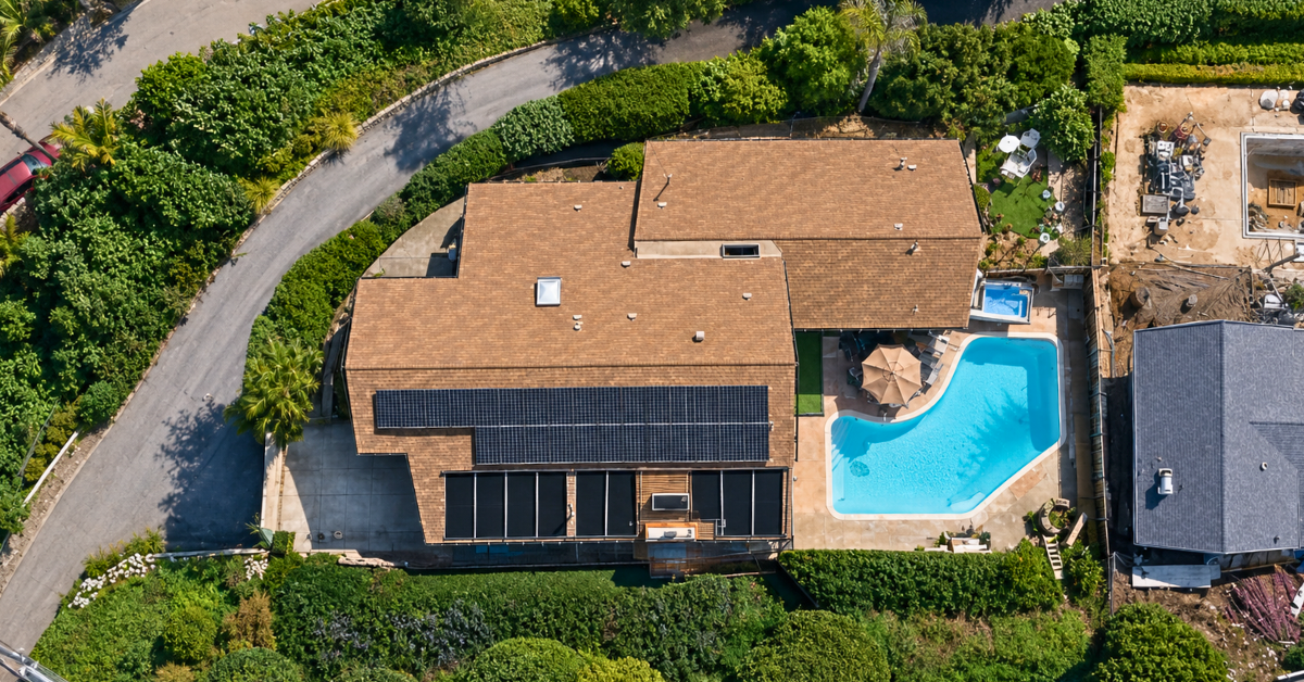 An aerial view of Riki Lindhome's house for sale in Los Angeles