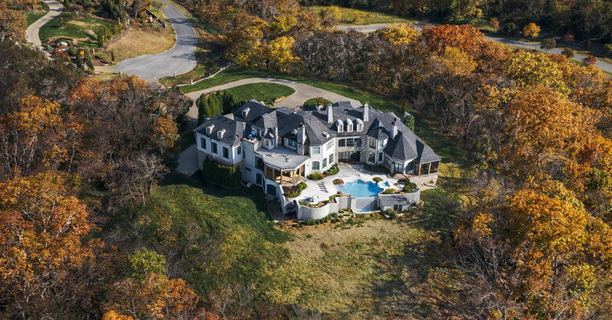 Aerial view of the backyard of Dave Ramsey's former Tennessee mansion.