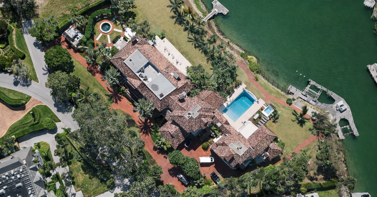 Aerial view of John Southard's $55 million waterfront home in Florida.