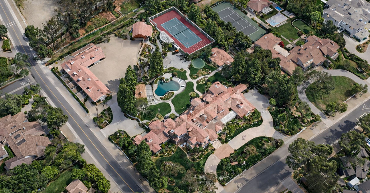Aerial view of Jordyn Woods and Karl-Anthony Towns' Hidden Hills Home