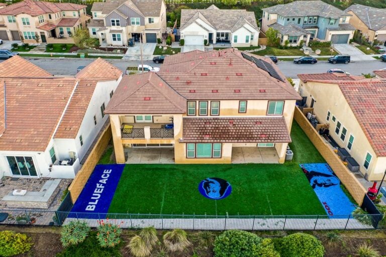 Aerial view of Rapper Blueface's home for sale in Santa Clarita, specifically Canyon Country.