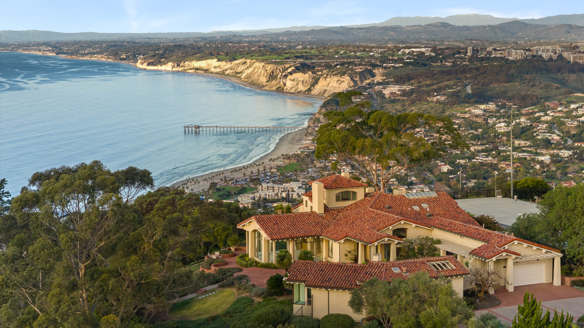 Former home of Dr. Seuss in La Jolla overlooking the ocean and La Jolla pier.