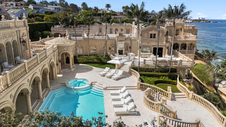 Overhead pool view of La Jolla “Sand Castle” Estate.
