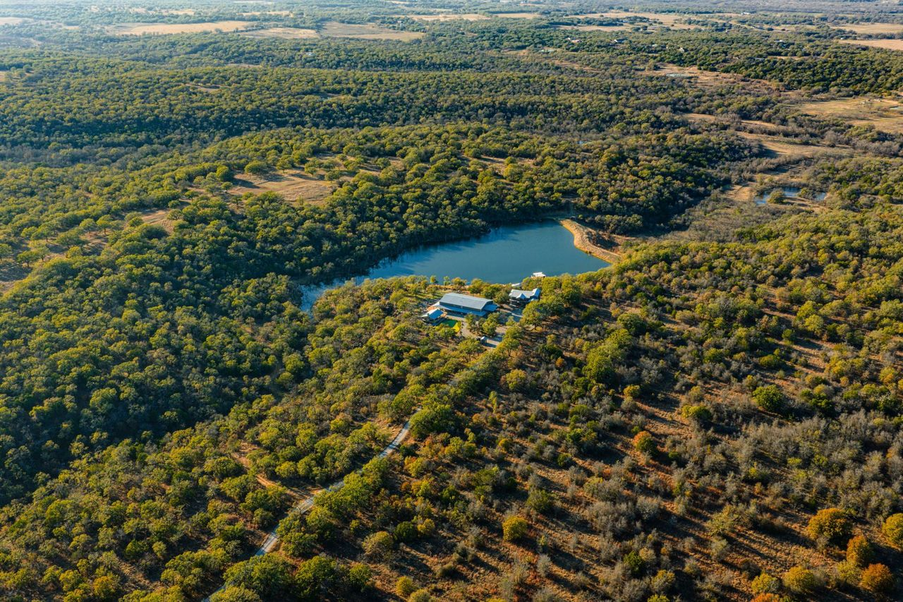 Aerial view of Dude Perfect family ranch in Texas.