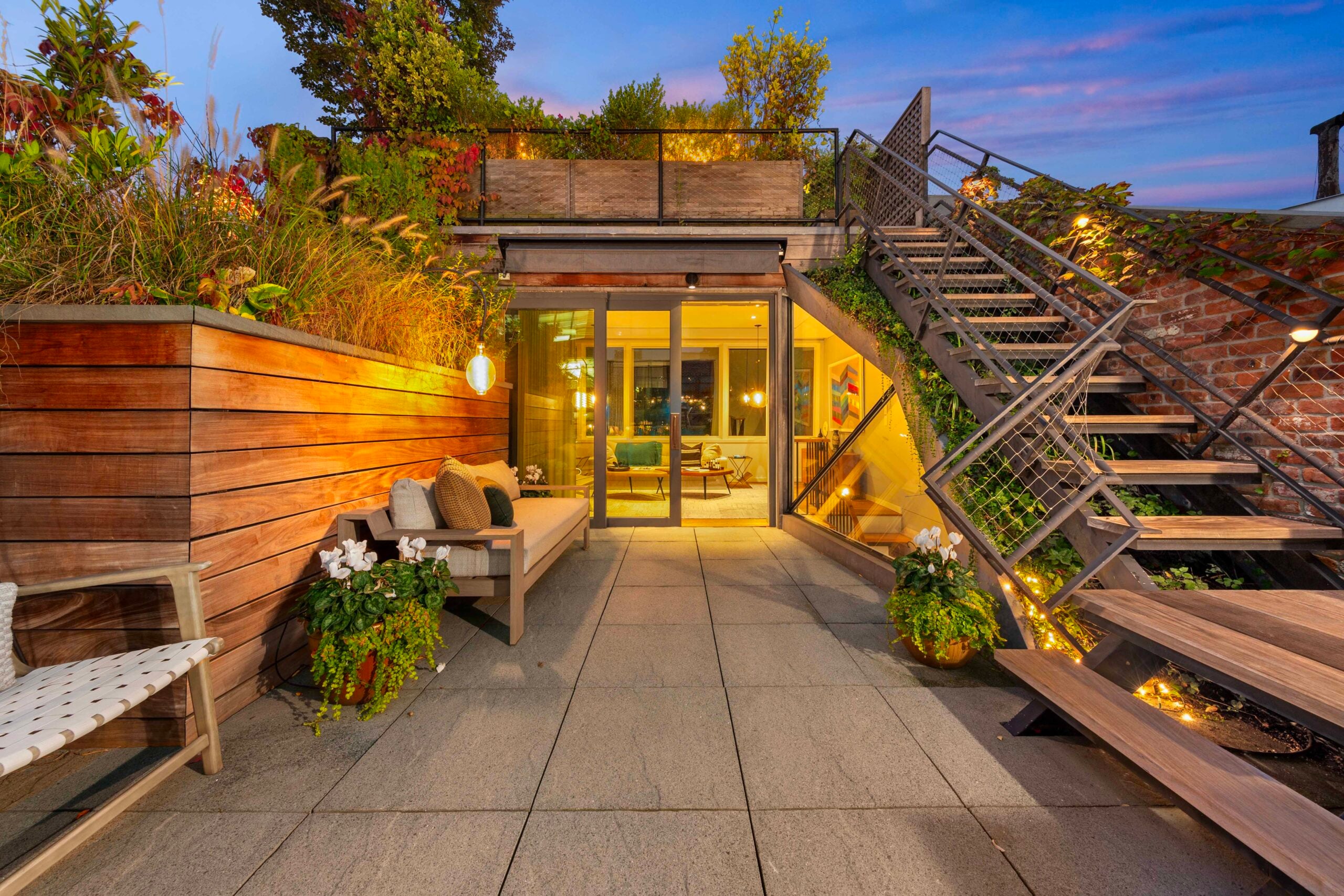 Lower terrace in Zach Bryan's new NYC Townhouse.
