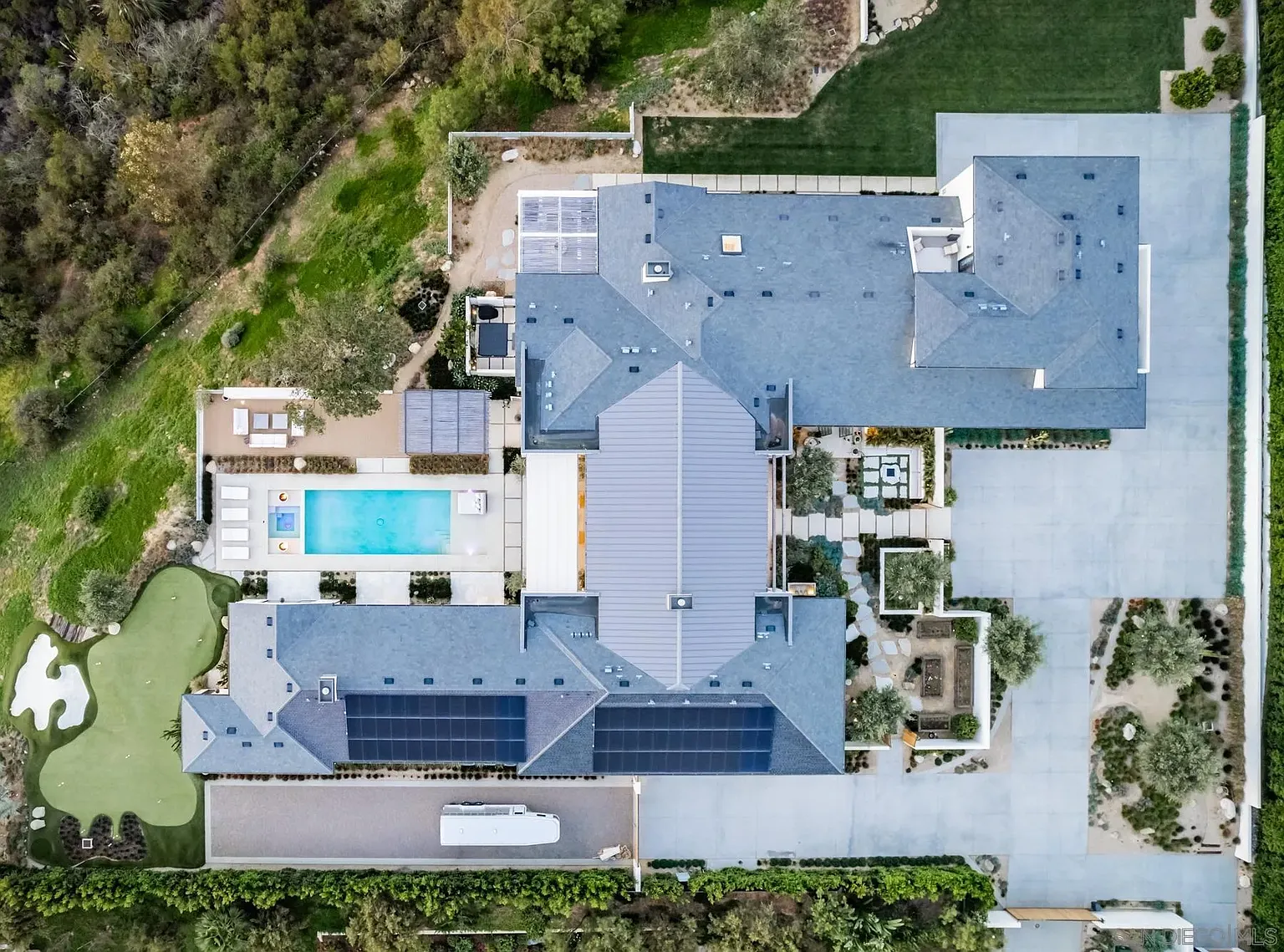 Aerial view of James Shields Rancho Santa Fe house.