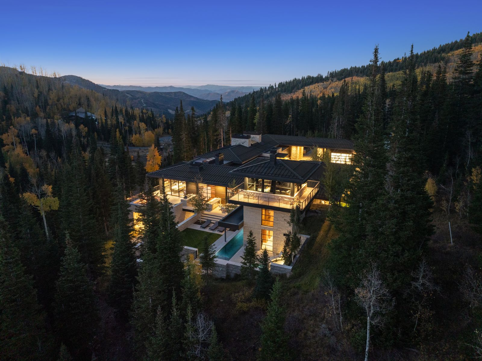 Aerial view of Russell Savage park City ski chalet.