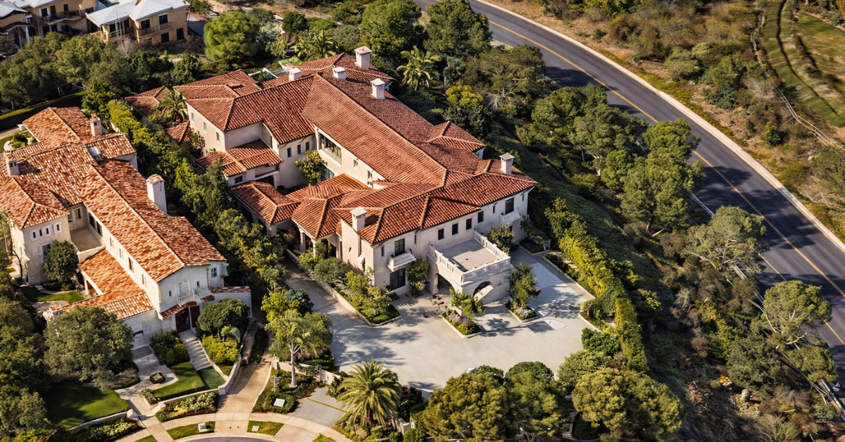 Aerial view of Heather and Terry Dubrow’s Former Newport Beach Mansion.