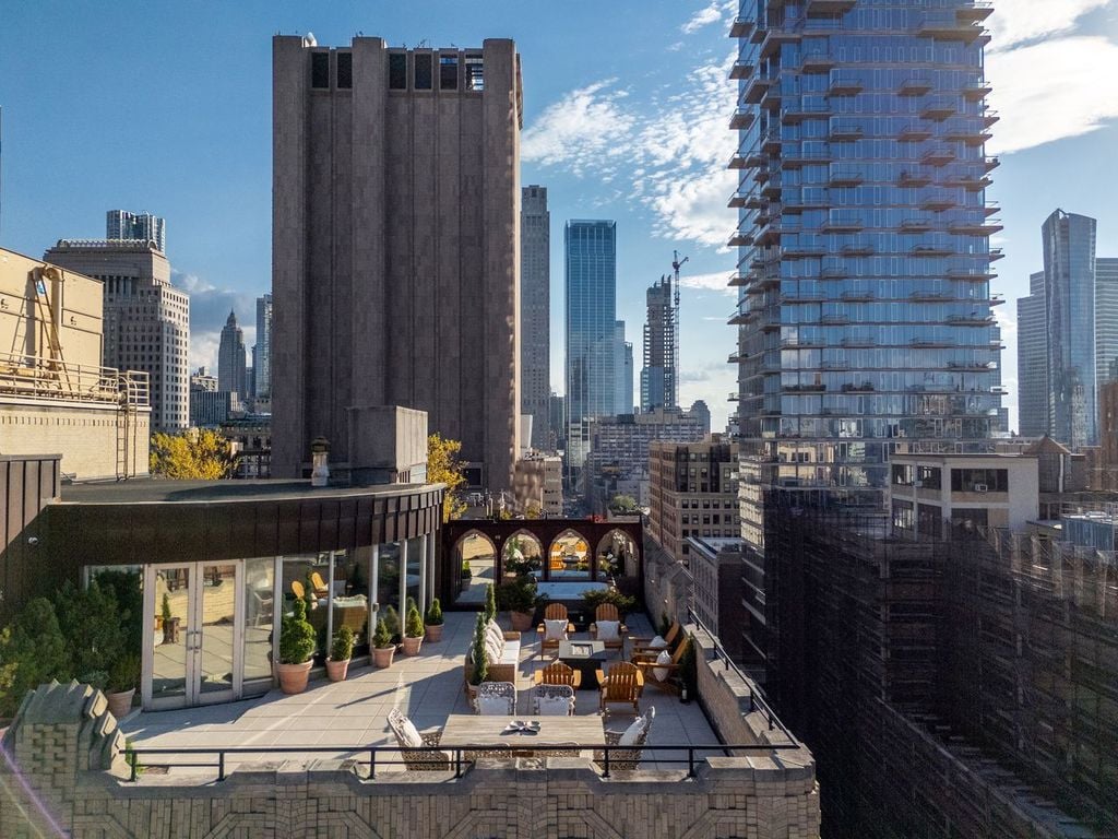 Aerial view of the rooftop deck of Mariah Carey's Tribeca Penthouse.