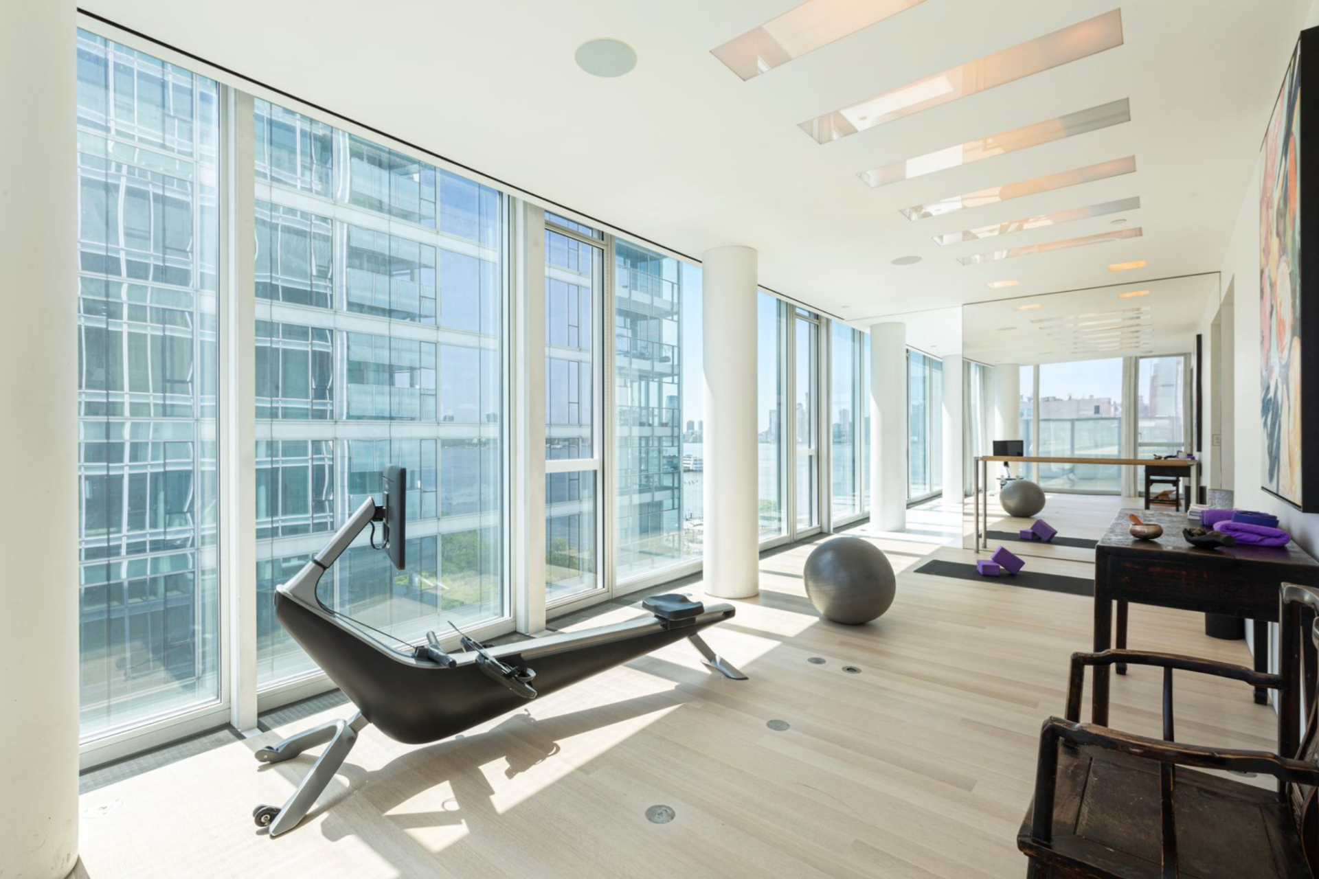 Completing the top level is the fitness area, which has room for a variety of workouts, from stretching to yoga or cardio.