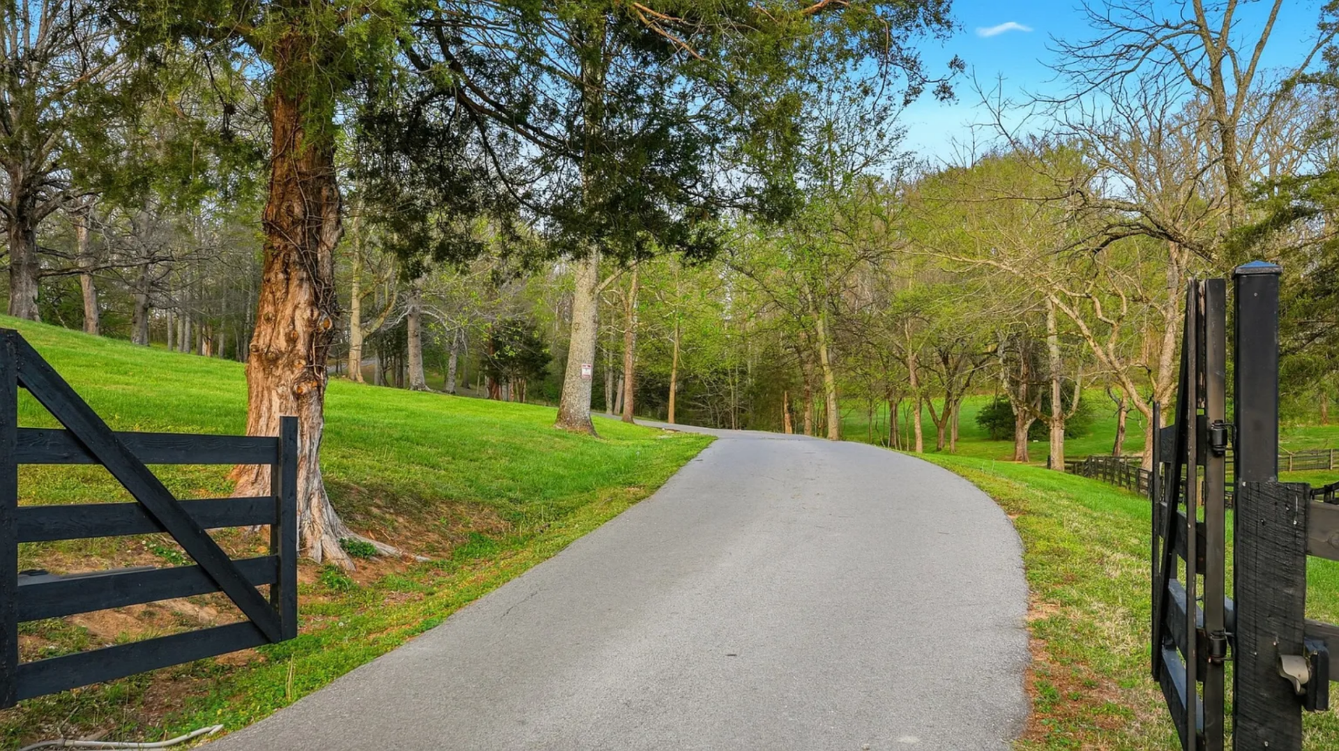Set behind gates, the entrance to Dorff's Tennessee home begins with a long paved drive that winds through open stretches of lawn and trees before rising toward the main house. 