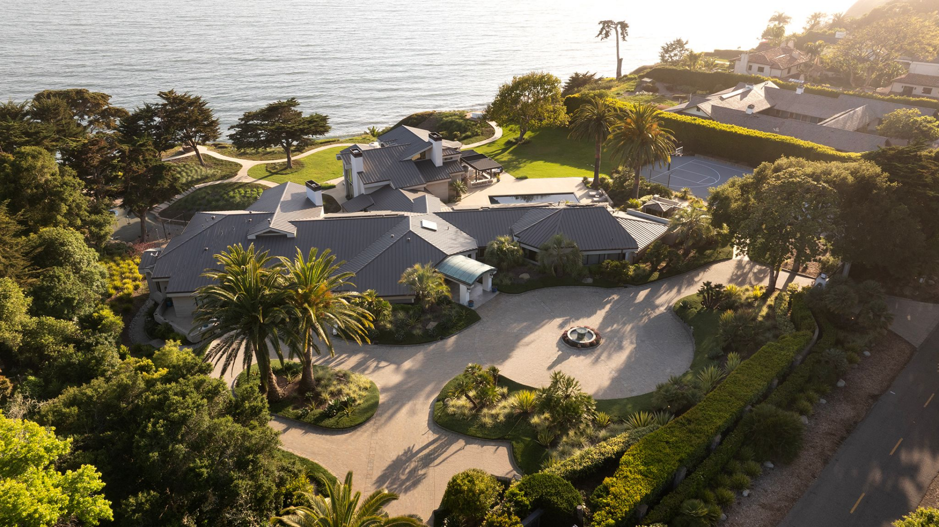 Aerial view of Michael Behrman's Santa Barbara Mansion. 