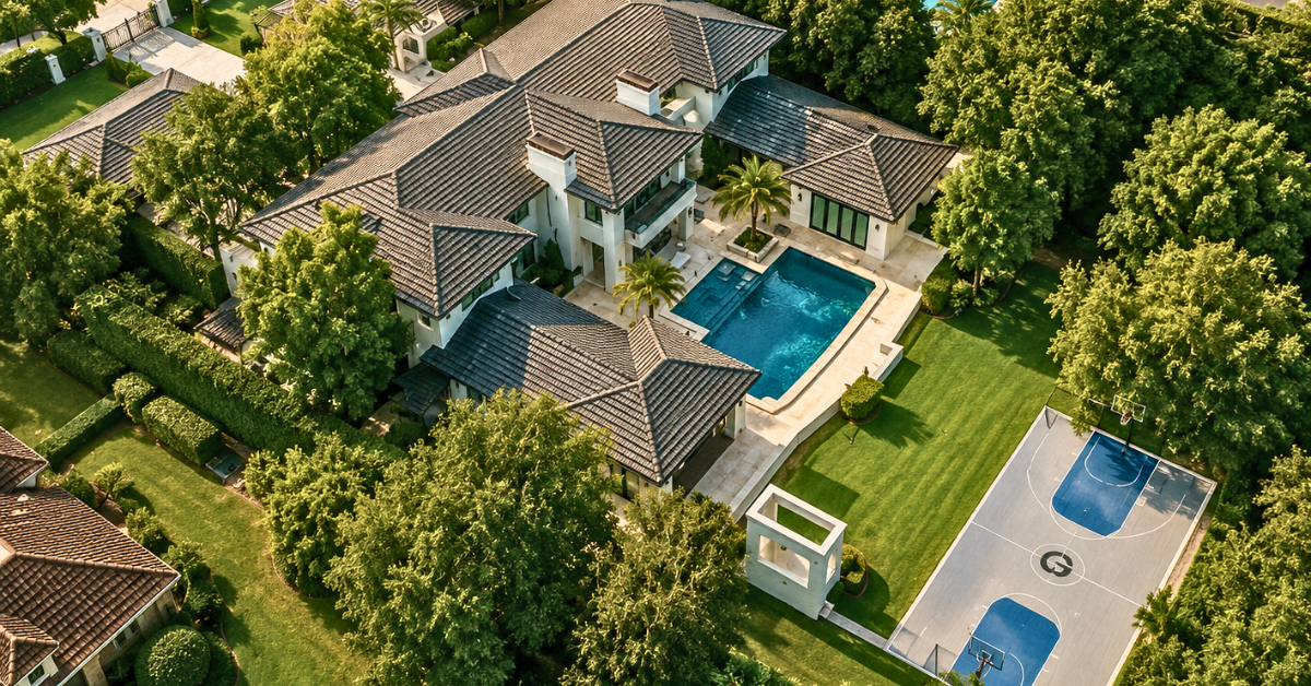 Aerial view of Jeff Green's Miami mansion.