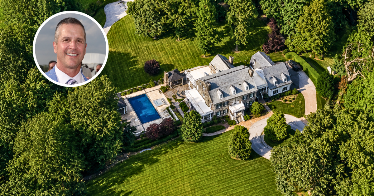 Aerial view of John Harbaugh's Maryland mansion.