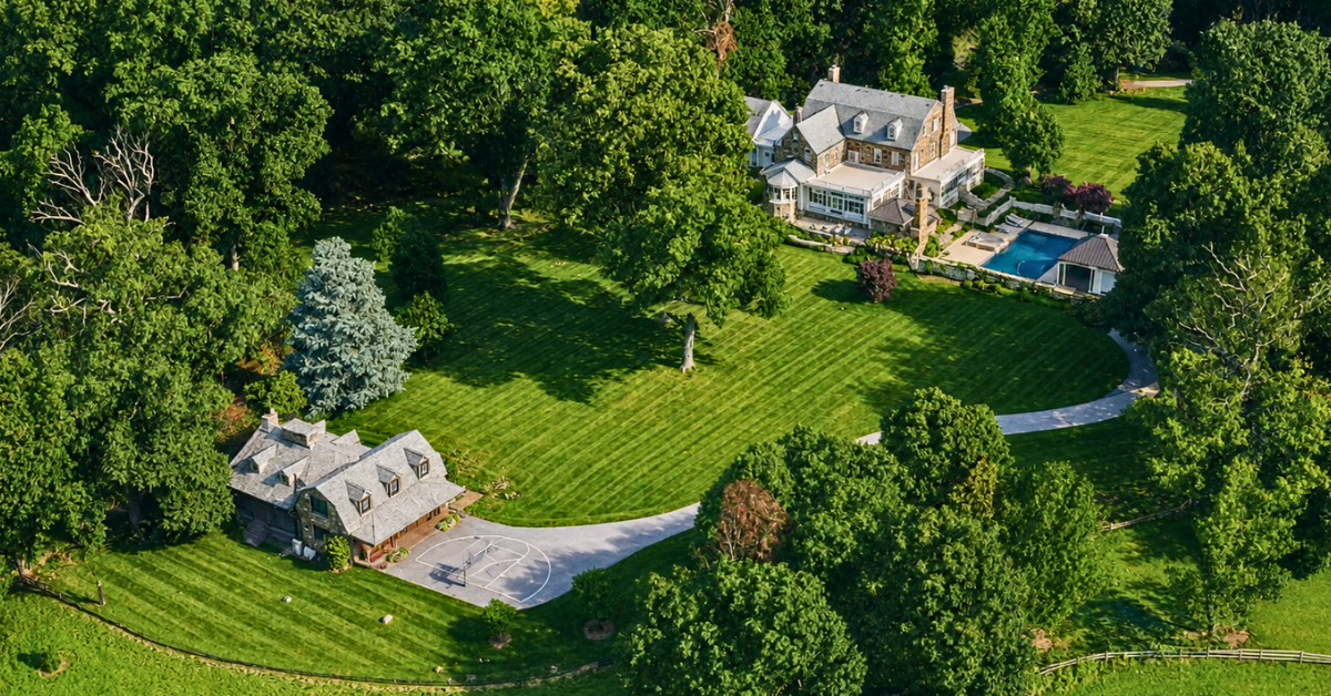 Aerial view of John Harbaugh's Maryland mansion.