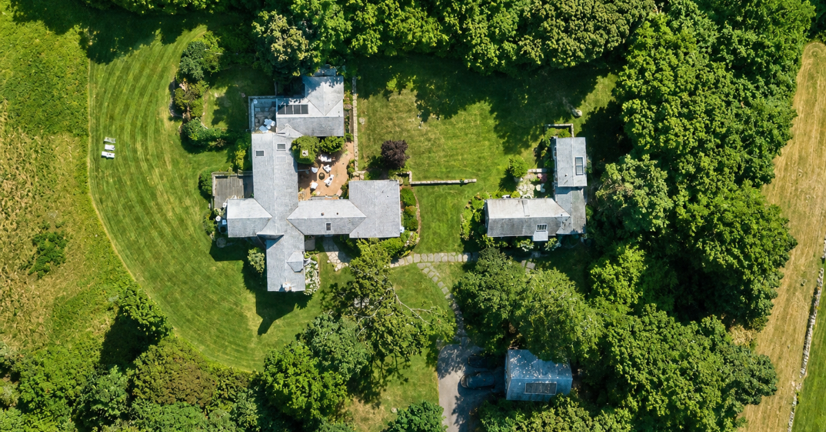 Aerial view of Ted Danson and Mary Steenburgen's Martha's Vineyard Estate.